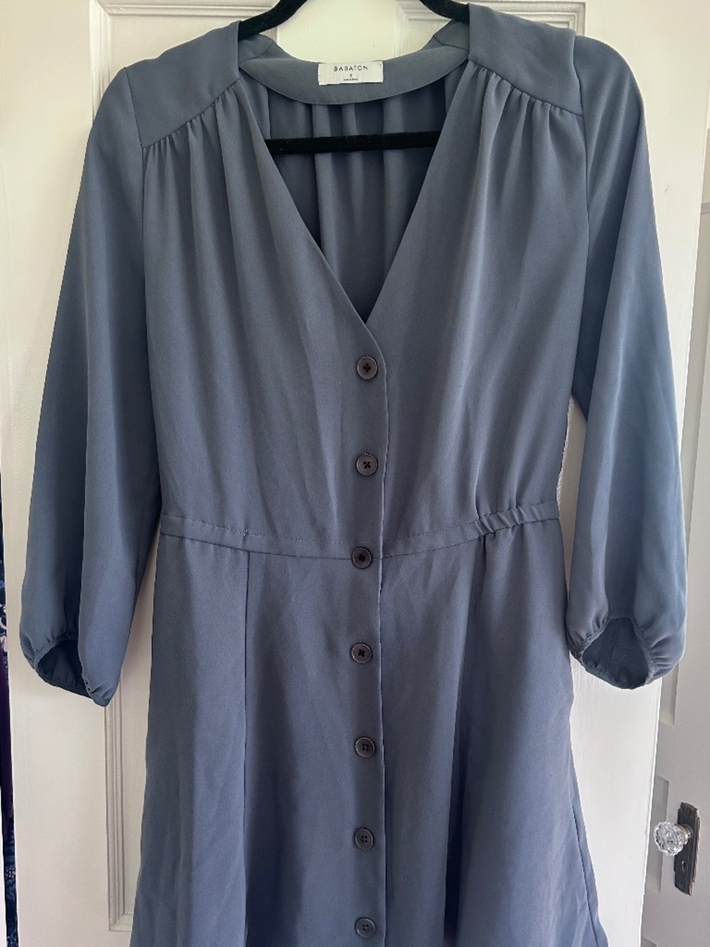 Aritzia Babaton blue a line long sleeve mini dress- size small